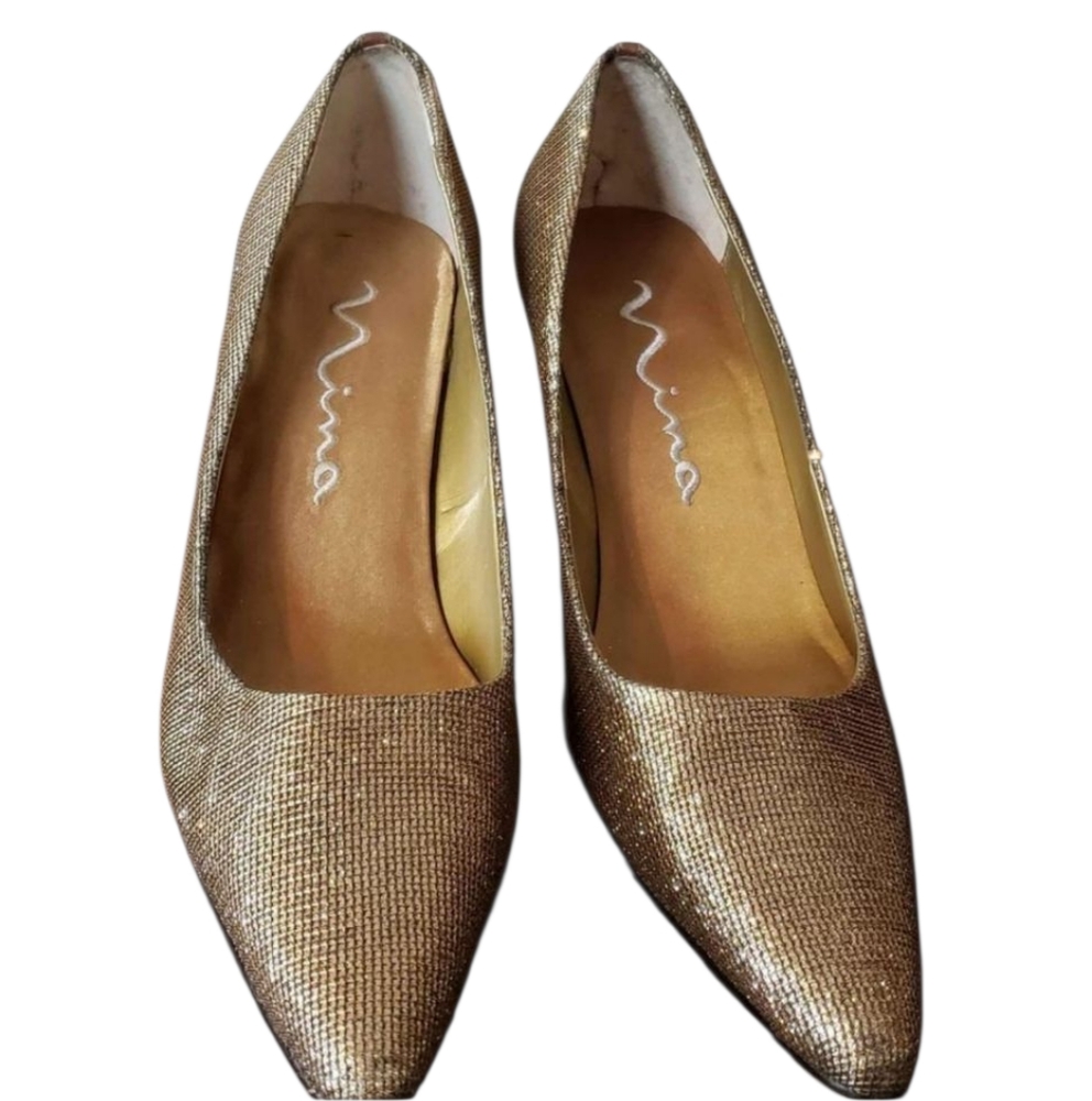 Nina Gold Pointed-Toe High Heels